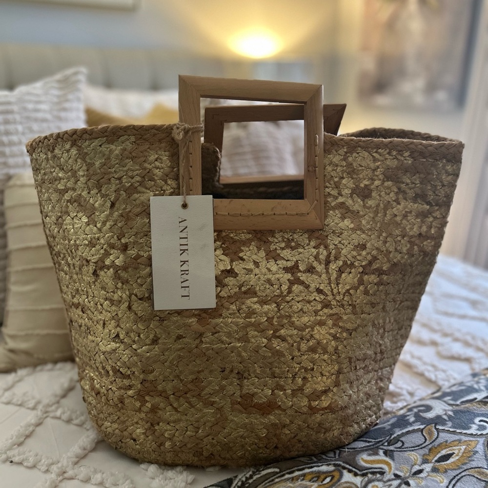 Anya Kraft Gold Woven Tote Bag
